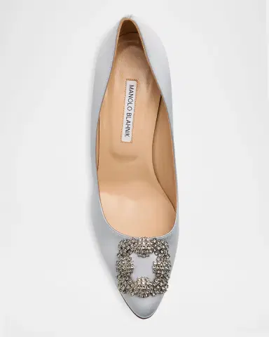 Manolo Blahnik 90mm Hangisi Satin Pumps with Crystal Buckle | Thumbnail 6