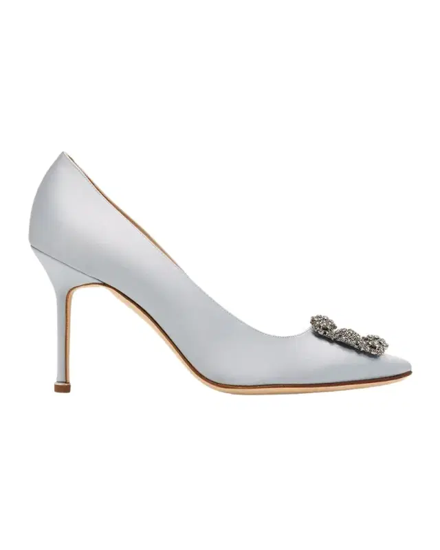 90mm Hangisi Satin Pumps with Crystal Buckle