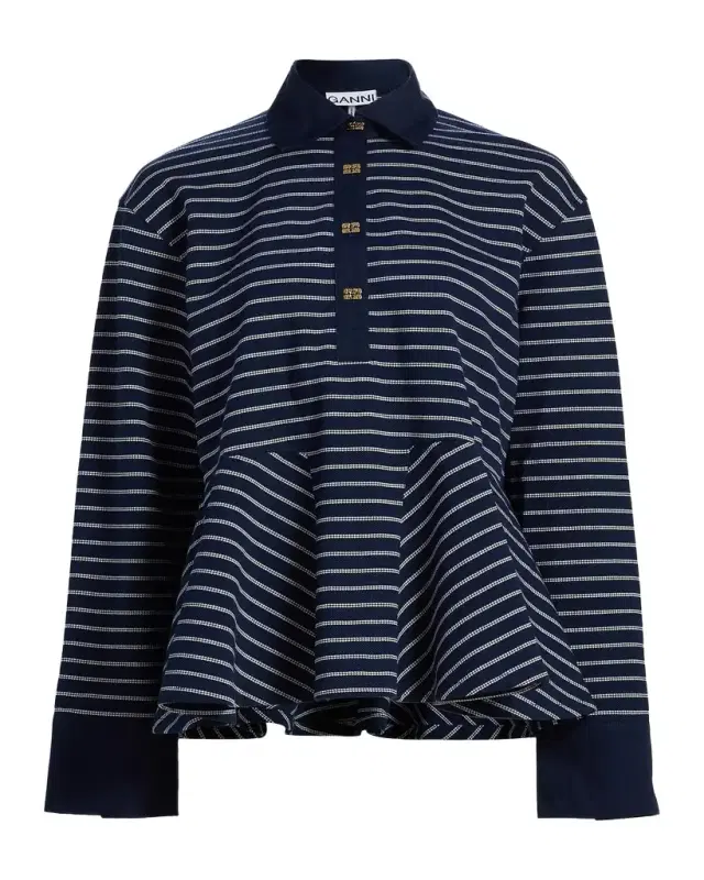 Striped Single Piqué Cotton Peplum Top