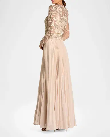 Mac Duggal Pleated Chiffon and Bead-Embroidered Mesh Gown | Thumbnail 2