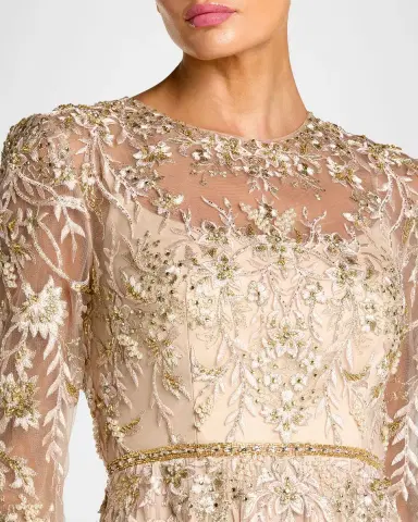 Mac Duggal Pleated Chiffon and Bead-Embroidered Mesh Gown | Thumbnail 3