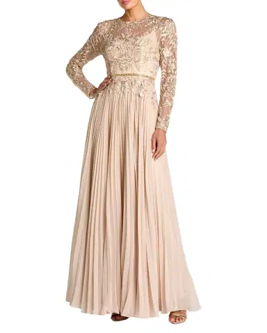 Mac Duggal Pleated Chiffon and Bead-Embroidered Mesh Gown | Thumbnail 1