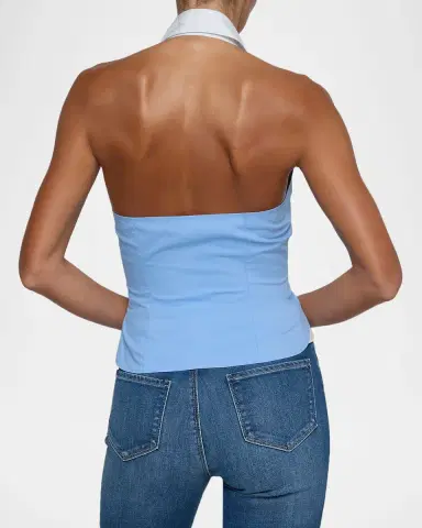 L'AGENCE Rina Cotton Poplin Collared Halter Top | Thumbnail 3 L'AGENCE Rina Cotton Poplin Collared Halter Top | Thumbnail 3