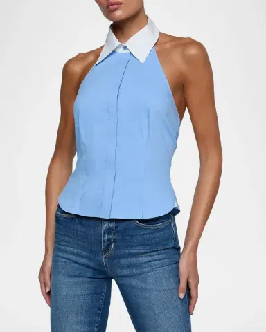 L'AGENCE Rina Cotton Poplin Collared Halter Top | Thumbnail 4 L'AGENCE Rina Cotton Poplin Collared Halter Top | Thumbnail 4
