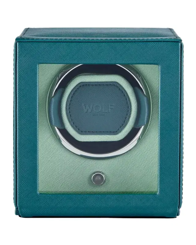 WOLF Cub Single Watch Winder with Cover, Seltzer Teal/Mint