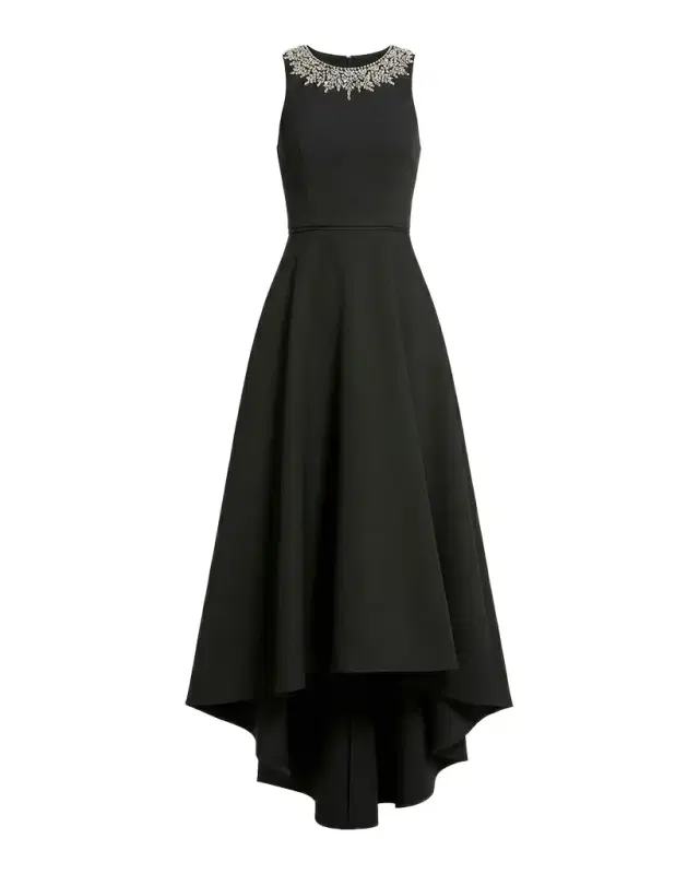 Mac Duggal Petite Jewel-Neck Sleeveless High-Low Gown