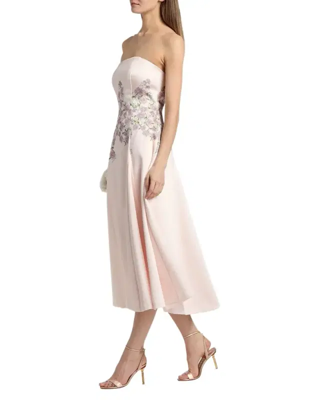 Tabitha Floral Tea-Length Strapless Cocktail Dress