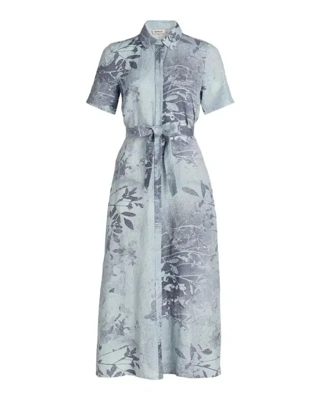 Audria Floral Linen-Blend Belted Midi-Dress