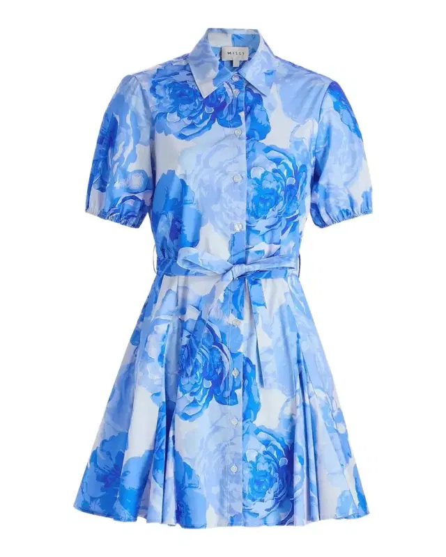Juni Printed Stretch Cotton Poplin Mini-Shirtdress