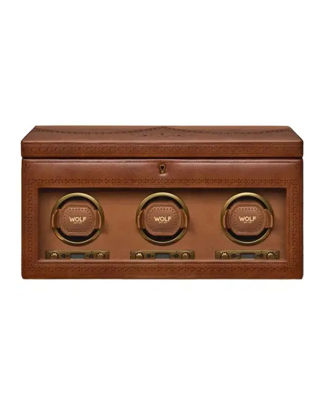 WOLF Brogue Triple Watch Winder with Storage