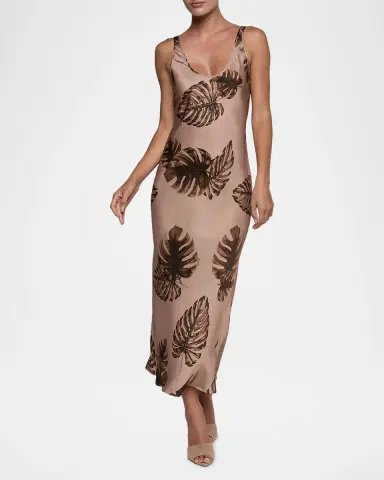 L'AGENCE Akiya Leaf-Print Satin Tank Maxi Dress | Thumbnail 2 L'AGENCE Akiya Leaf-Print Satin Tank Maxi Dress | Thumbnail 2