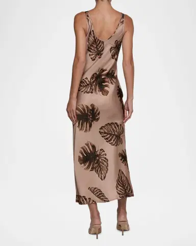 L'AGENCE Akiya Leaf-Print Satin Tank Maxi Dress | Thumbnail 3 L'AGENCE Akiya Leaf-Print Satin Tank Maxi Dress | Thumbnail 3