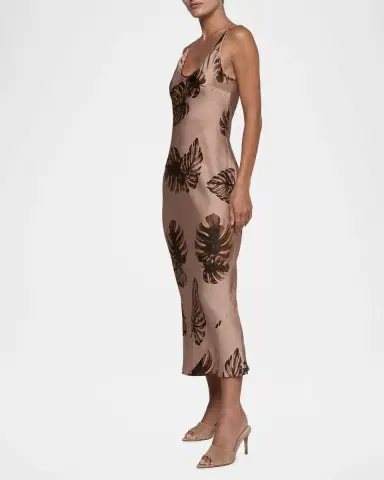 L'AGENCE Akiya Leaf-Print Satin Tank Maxi Dress | Thumbnail 4 L'AGENCE Akiya Leaf-Print Satin Tank Maxi Dress | Thumbnail 4
