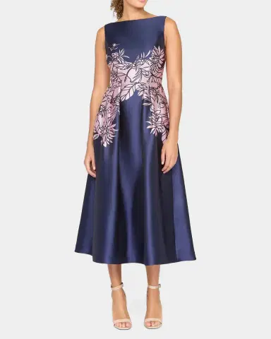 Kay Unger New York Evaline Satin Tea-Length Dress | Thumbnail 2 Kay Unger New York Evaline Satin Tea-Length Dress | Thumbnail 2