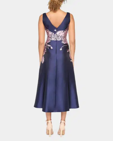 Kay Unger New York Evaline Satin Tea-Length Dress | Thumbnail 3 Kay Unger New York Evaline Satin Tea-Length Dress | Thumbnail 3