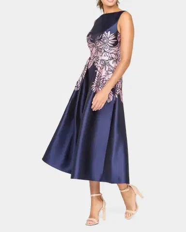 Kay Unger New York Evaline Satin Tea-Length Dress | Thumbnail 4 Kay Unger New York Evaline Satin Tea-Length Dress | Thumbnail 4