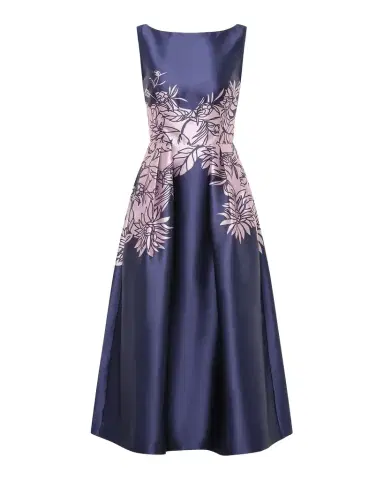 Kay Unger New York Evaline Satin Tea-Length Dress | Thumbnail 1 Kay Unger New York Evaline Satin Tea-Length Dress | Thumbnail 1
