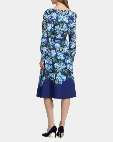 Kay Unger New York Briony Hydrangea Stretch Crepe Belted Midi-Dress | Thumbnail 3