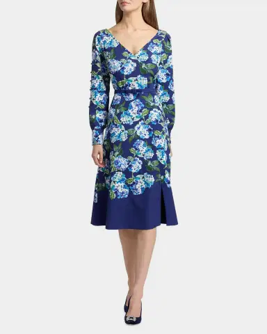 Kay Unger New York Briony Hydrangea Stretch Crepe Belted Midi-Dress | Thumbnail 4