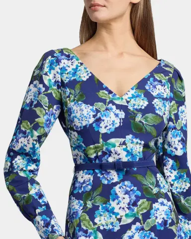 Kay Unger New York Briony Hydrangea Stretch Crepe Belted Midi-Dress | Thumbnail 5