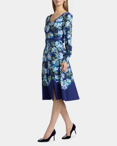 Kay Unger New York Briony Hydrangea Stretch Crepe Belted Midi-Dress | Thumbnail 7