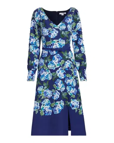 Kay Unger New York Briony Hydrangea Stretch Crepe Belted Midi-Dress | Thumbnail 1