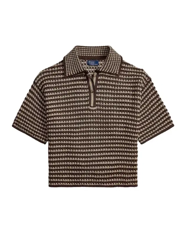 Striped Knit Cotton Polo Shirt
