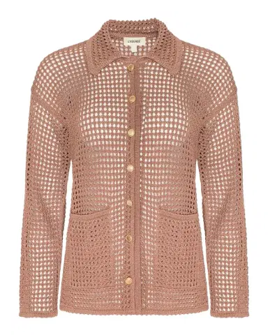 L'AGENCE Mariana Shimmer Pointelle-Knit Shirt | Thumbnail 1 L'AGENCE Mariana Shimmer Pointelle-Knit Shirt | Thumbnail 1
