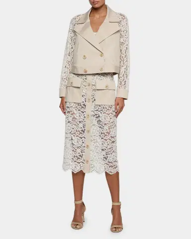 L'AGENCE Novelle Cropped Lace-Sleeve Trench Coat | Thumbnail 2 L'AGENCE Novelle Cropped Lace-Sleeve Trench Coat | Thumbnail 2