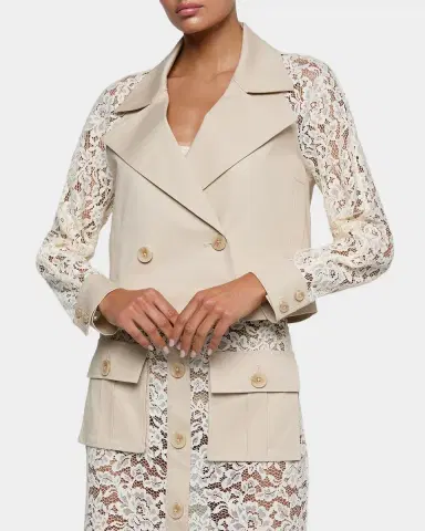 L'AGENCE Novelle Cropped Lace-Sleeve Trench Coat | Thumbnail 4 L'AGENCE Novelle Cropped Lace-Sleeve Trench Coat | Thumbnail 4