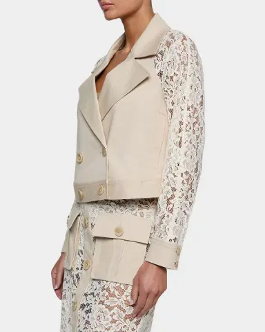 L'AGENCE Novelle Cropped Lace-Sleeve Trench Coat | Thumbnail 6 L'AGENCE Novelle Cropped Lace-Sleeve Trench Coat | Thumbnail 6