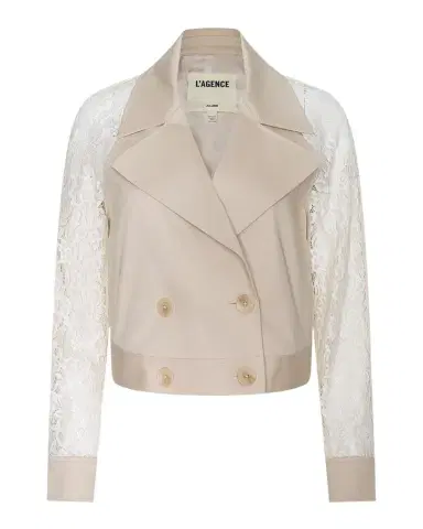 L'AGENCE Novelle Cropped Lace-Sleeve Trench Coat | Thumbnail 1 L'AGENCE Novelle Cropped Lace-Sleeve Trench Coat | Thumbnail 1