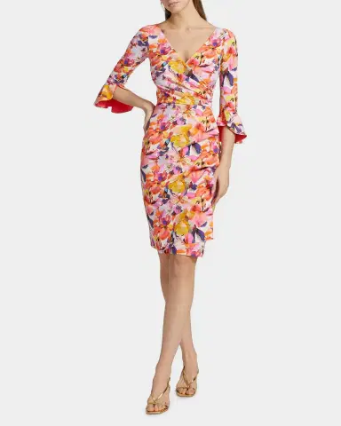 Chiara Boni La Petite Robe Triana Floral Stretch Bell-Sleeve Knee-Length Dress | Thumbnail 2 Chiara Boni La Petite Robe Triana Floral Stretch Bell-Sleeve Knee-Length Dress | Thumbnail 2