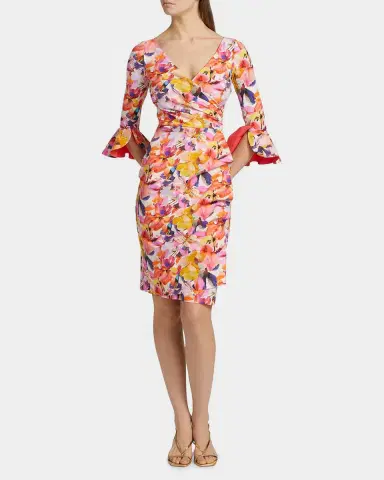 Chiara Boni La Petite Robe Triana Floral Stretch Bell-Sleeve Knee-Length Dress | Thumbnail 4 Chiara Boni La Petite Robe Triana Floral Stretch Bell-Sleeve Knee-Length Dress | Thumbnail 4