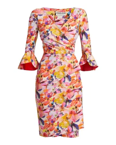 Chiara Boni La Petite Robe Triana Floral Stretch Bell-Sleeve Knee-Length Dress | Thumbnail 1 Chiara Boni La Petite Robe Triana Floral Stretch Bell-Sleeve Knee-Length Dress | Thumbnail 1