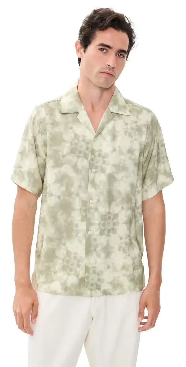NN07 Julio Printed Camp Shirt Green Print