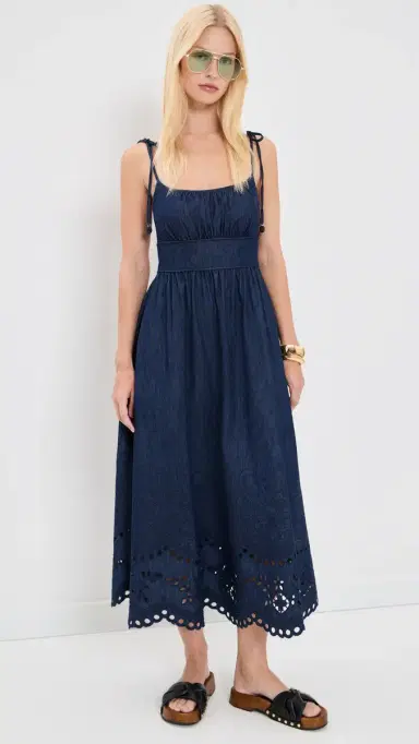 Zimmermann Mahon Broderie Denim Midi Dress Ink | Thumbnail 2