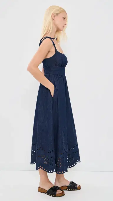 Zimmermann Mahon Broderie Denim Midi Dress Ink | Thumbnail 4