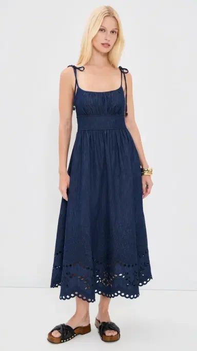 Zimmermann Mahon Broderie Denim Midi Dress Ink | Thumbnail 5