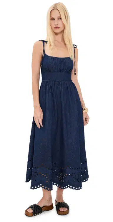 Zimmermann Mahon Broderie Denim Midi Dress Ink | Thumbnail 1