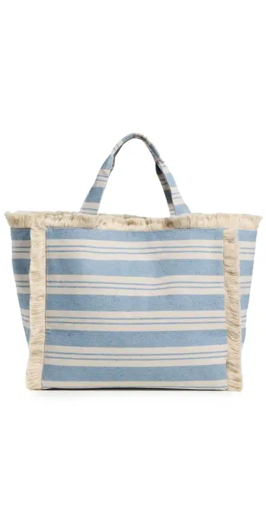 Hat Attack Striped Canvas Beachy Tote Bag Blue Stripe One Size | Thumbnail 1