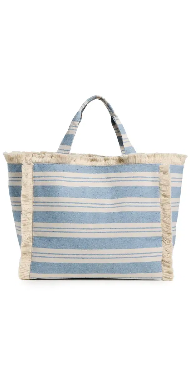Striped Canvas Beachy Tote Bag Blue Stripe One Size