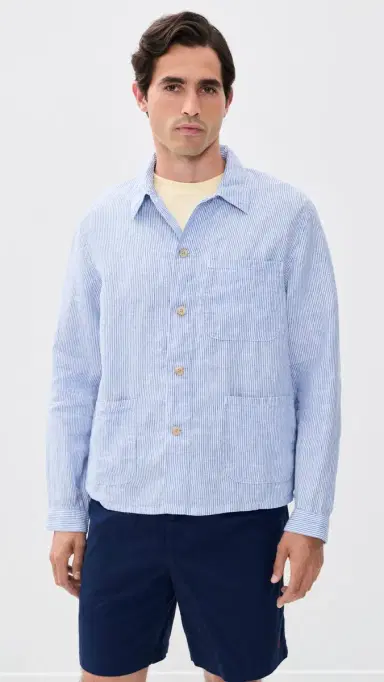 Polo Ralph Lauren Original Label Slubby Linen Striped Shirt Cabana Blue White | Thumbnail 2