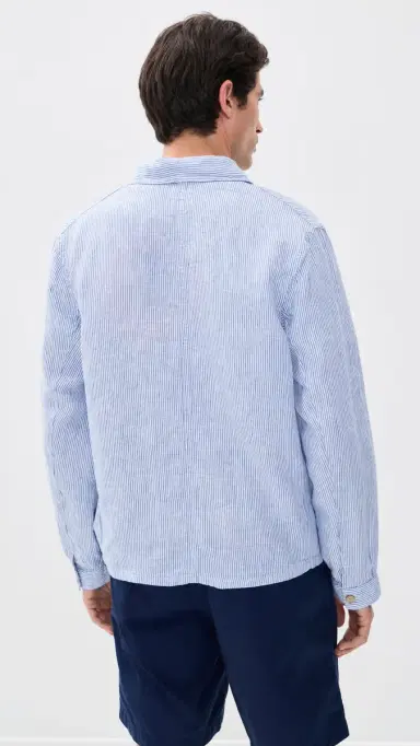 Polo Ralph Lauren Original Label Slubby Linen Striped Shirt Cabana Blue White | Thumbnail 3