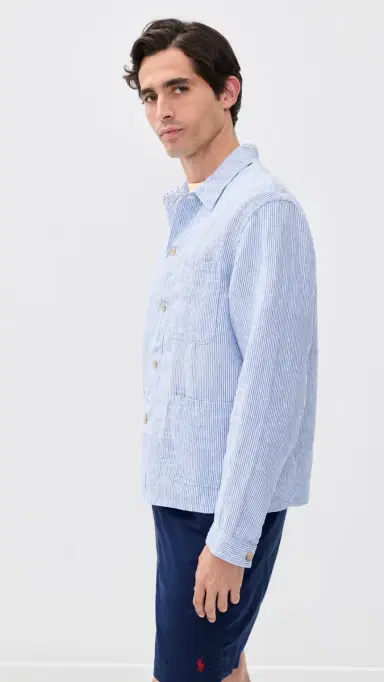 Polo Ralph Lauren Original Label Slubby Linen Striped Shirt Cabana Blue White | Thumbnail 4