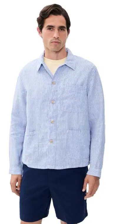 Polo Ralph Lauren Original Label Slubby Linen Striped Shirt Cabana Blue White | Thumbnail 1