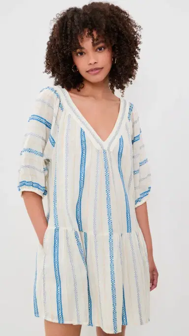 Velvet Selita Dress Cream/Blue | Thumbnail 2