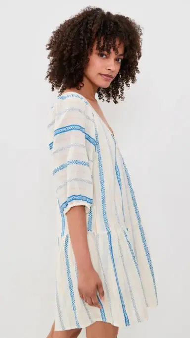 Velvet Selita Dress Cream/Blue | Thumbnail 4