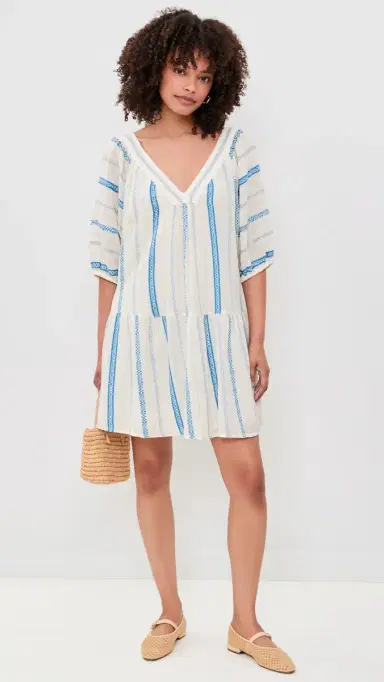 Velvet Selita Dress Cream/Blue | Thumbnail 5