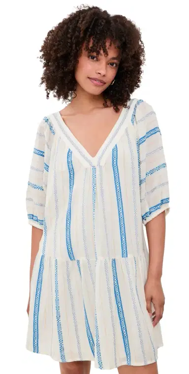 Velvet Selita Dress Cream/Blue | Thumbnail 1